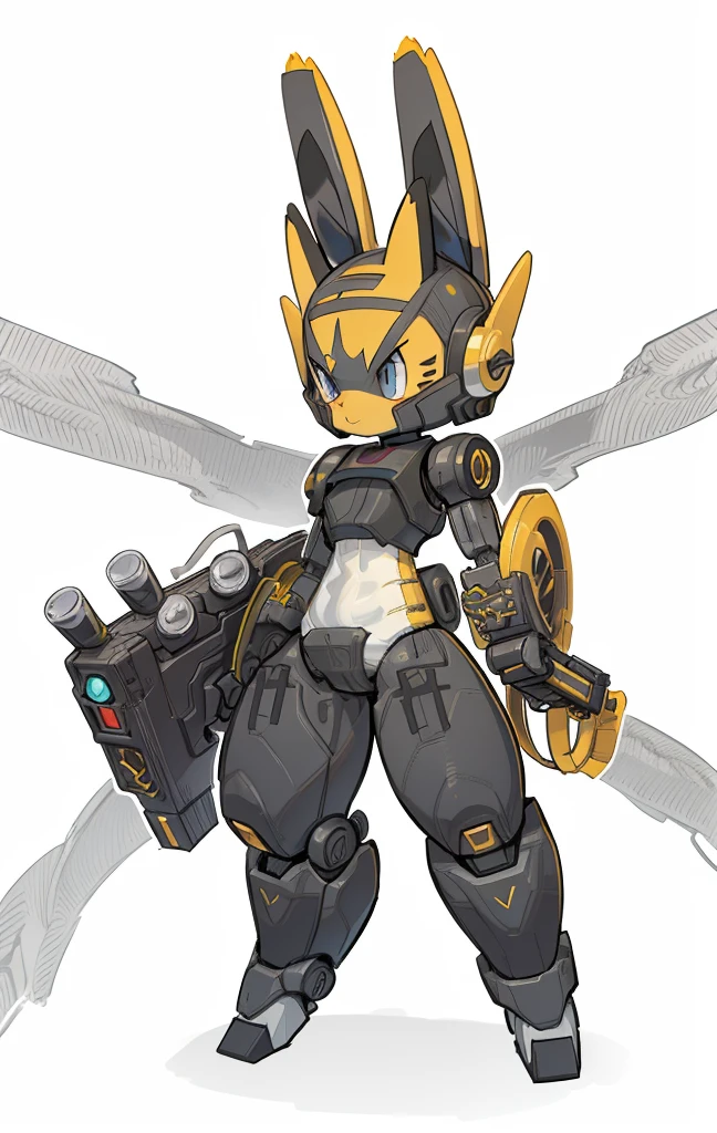 Batman as Pokémon character transforms into mechanical bunny, Cartoon image of robot rabbit holding gun, Pokémon style, droid, sci-fy