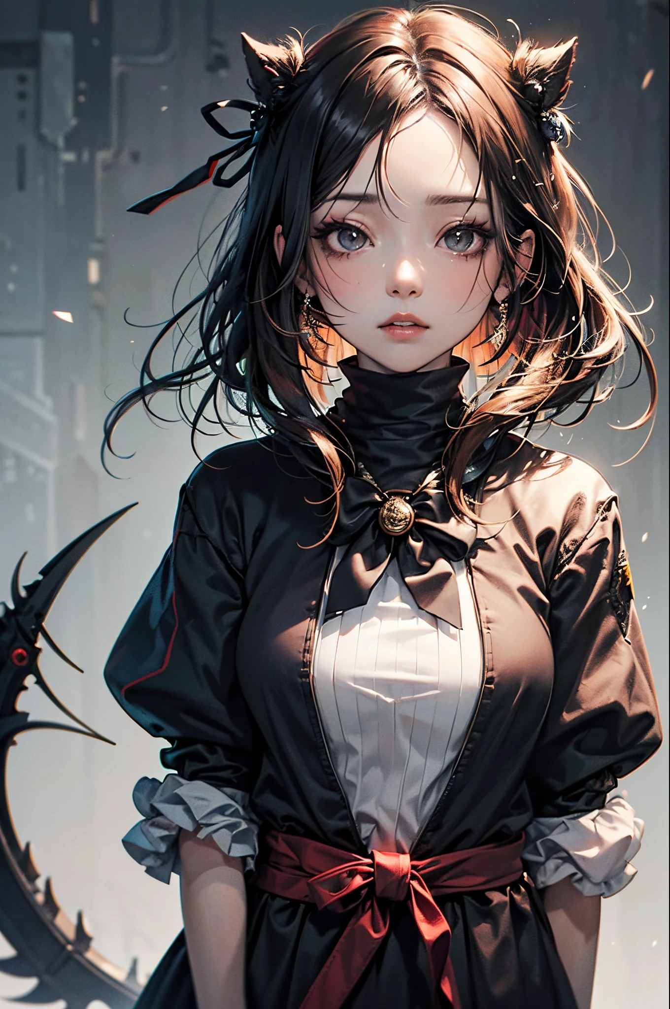 Dark hair shinigami girl with slanted eyes
