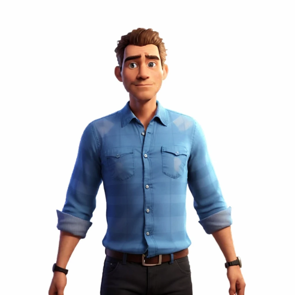 Homem de 55 anos, obra prima, melhor qualidade, pintura em 3d, similar a Pixar Disney, high resolutions, realista, 1 homem, somente, CALVO, lightweight glasses, cabelos pretos, barba curta, corpo inteiro, parado olhar fixo frontal, well dressed and funny