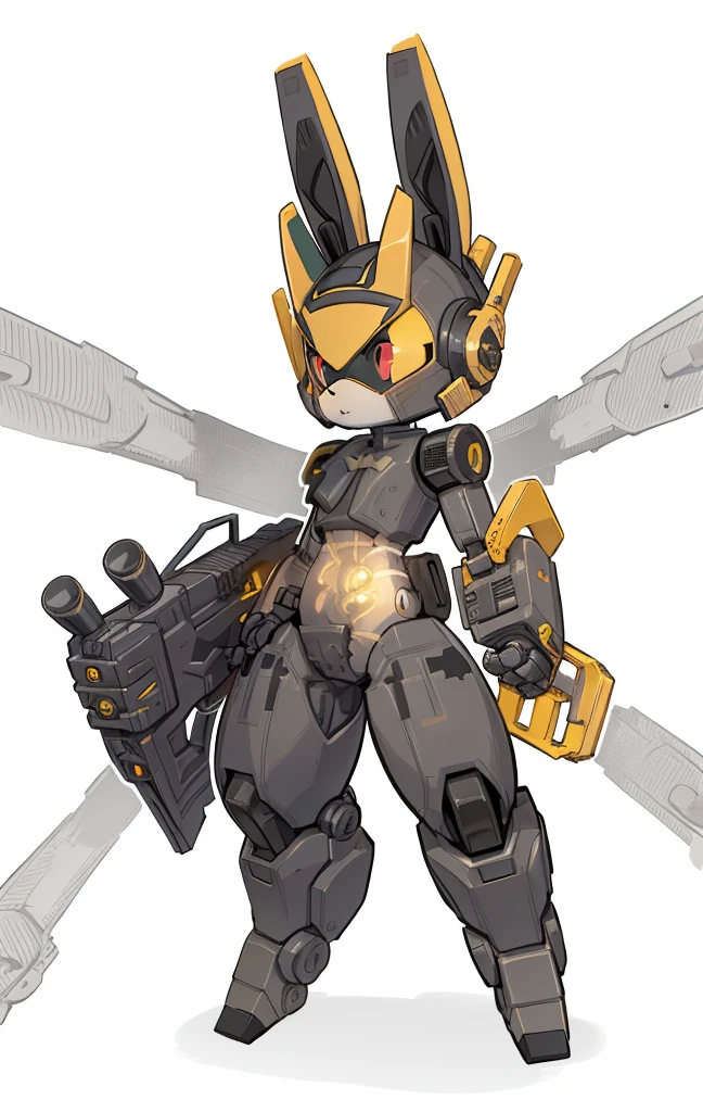 Batman transforms into mechanical rabbit, Cartoon image of robot rabbit holding gun, cartoonish style, droid, sci-fy