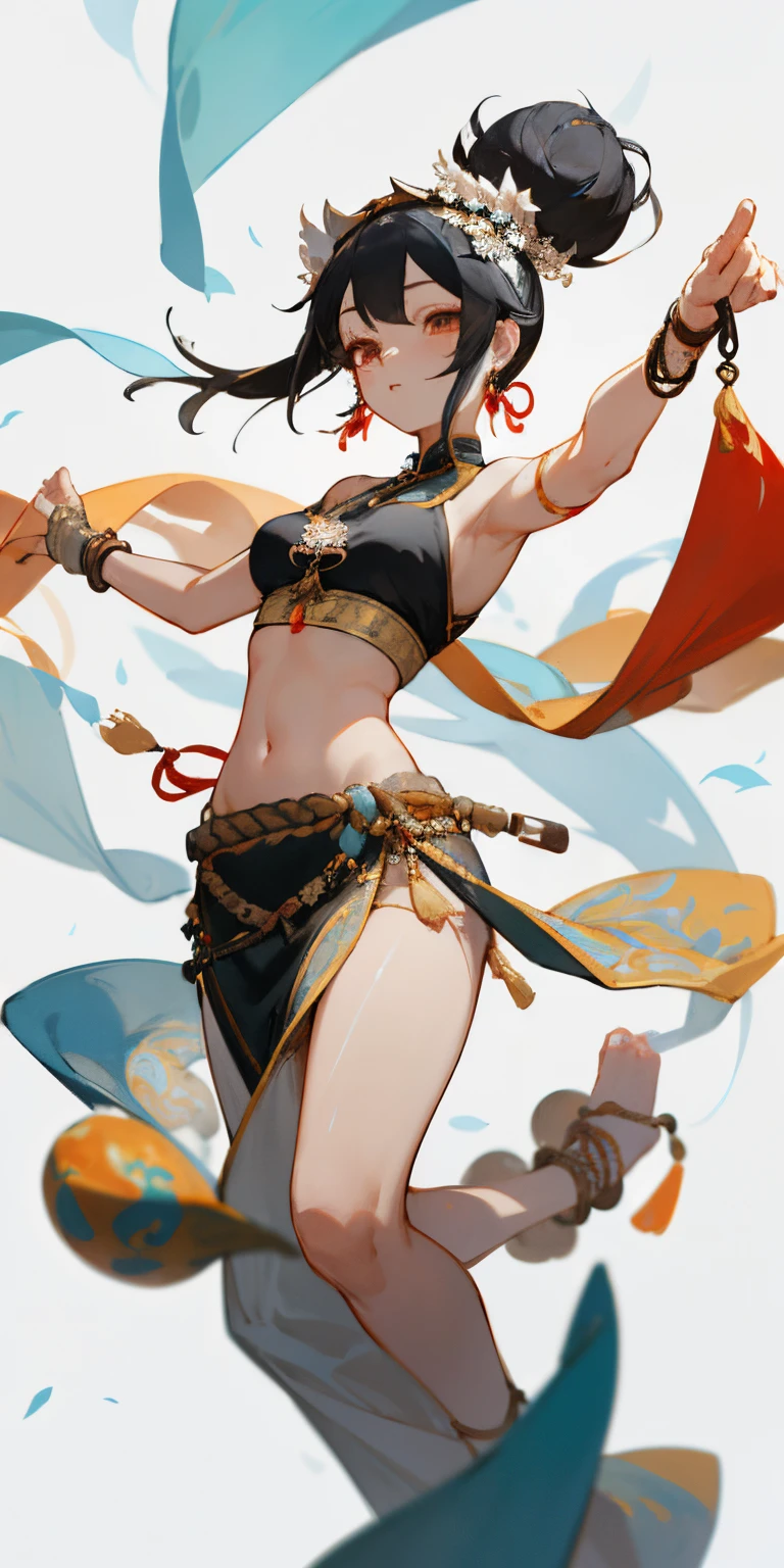 (8k, RAW photos, best qualtiy, tmasterpiece:1.2), (realisticlying, photo-realistic:1.4), (Very detailed CG Unity 8k wallpaper), 1 Girl Solo, (Starting below:1.2), dances,Abs, dunhuang_dress, dunhuang_style, dunhuang_background,