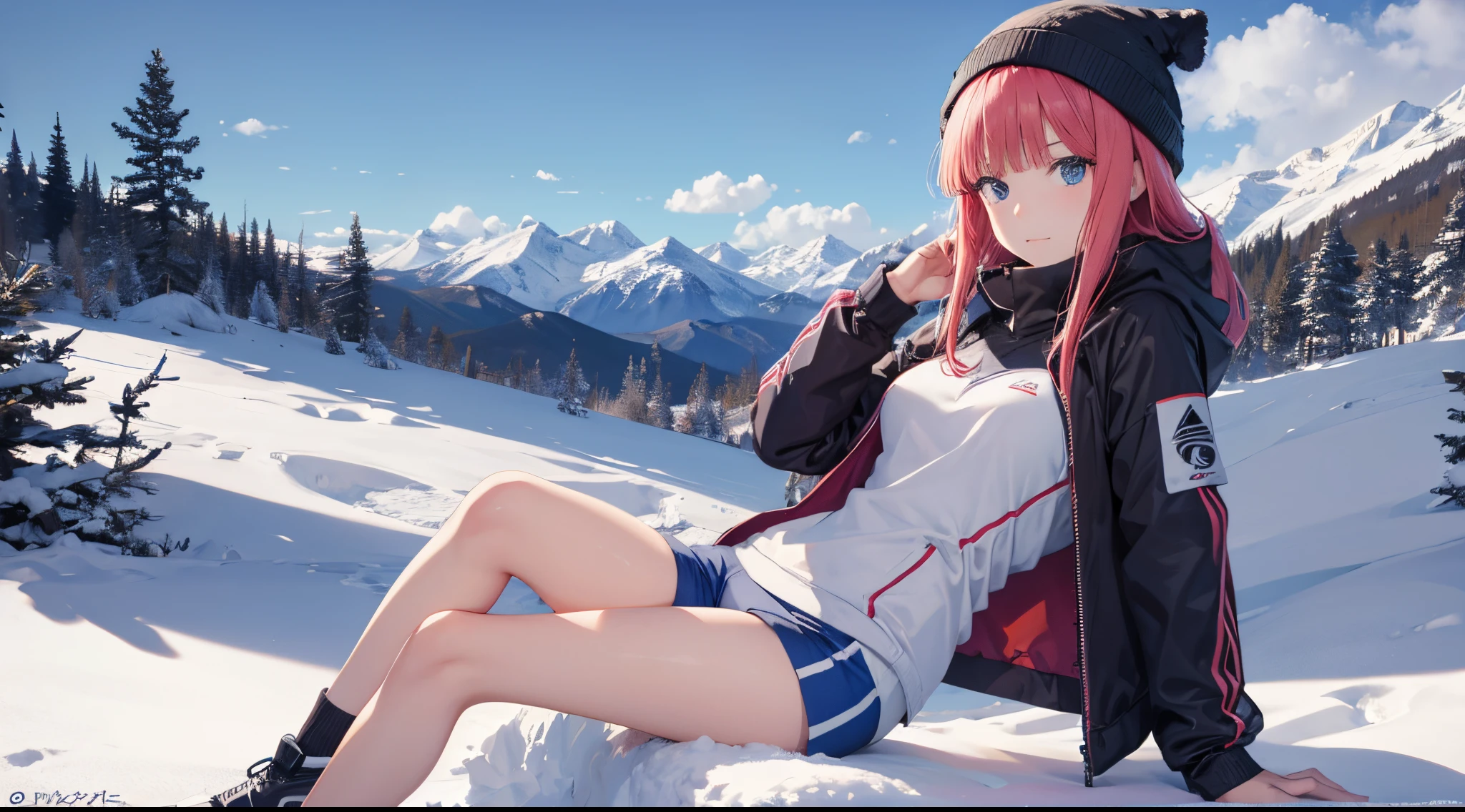 Nino Nakano ,Pose sexy,traje deportiva,gorro,campo deportivo nieve