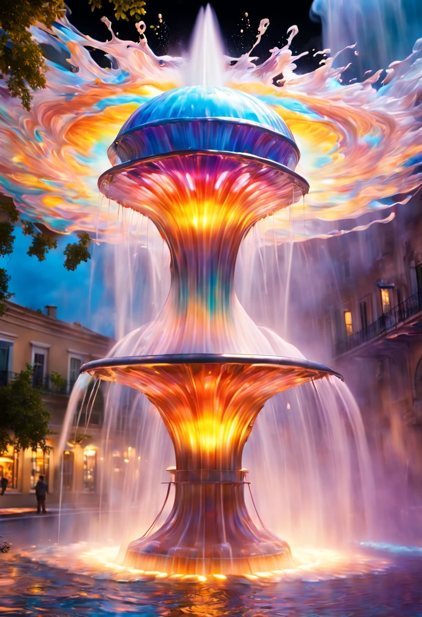 Beautiful psychedelic, swirling (water fountain in the small town:1.5),optical illusion,surreal,marble,reflection,vibrant colors,sparkling water,tranquil,mesmerizing,ethereal lighting,dreamlike,drifting mist,curved shapes,continuous flow,shimmering surface,illusory motion,fluidity,abstract,serenity,dynamic pattern,perception-bending,illusionary waves,harmony,bewitching scene,unreal dimension,otherworldly,depth perception,mesmerizing,subtle ripples,ever-changing,whirlpool of colors,enigmatic,transcendent,ethereal soundscape,mind-expanding,whimsical,translucent layers,captivating,flowing forms,endless movement,hypnotic