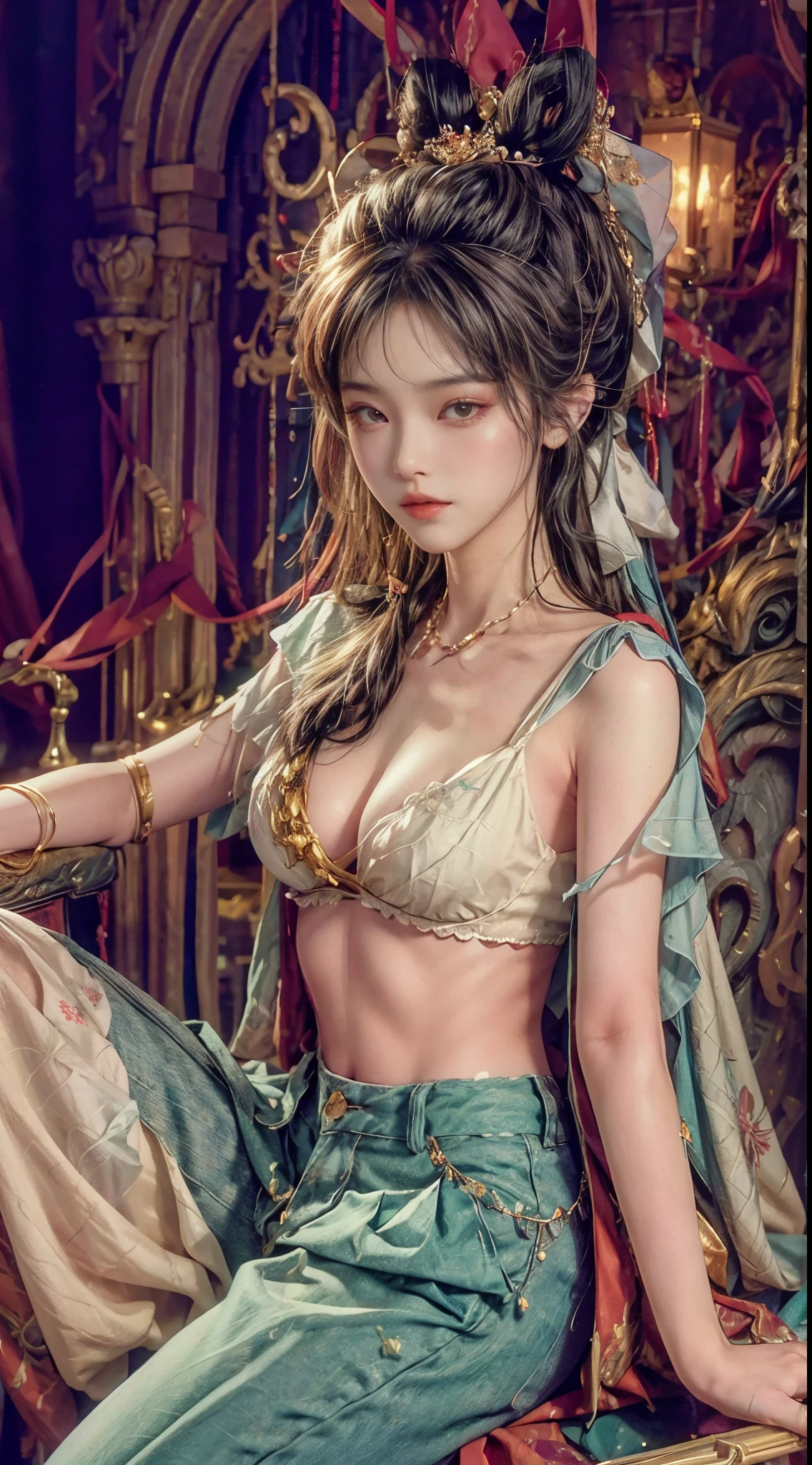 closeup,(fidelity:1.4),(small boobs:1.2)Super High Definition,cleavage,Outstanding detail,Thin pants, white,highest image quality,