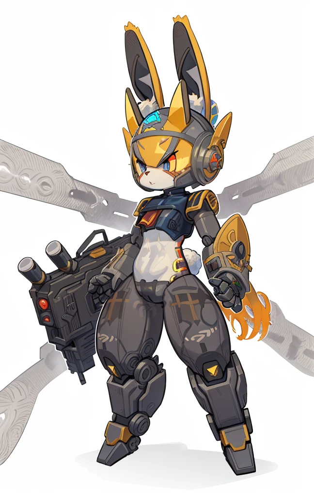 Mario transforms into a mechanical rabbit as Genshin Impact character, Cartoon image of robot rabbit holding gun, Genshin character, droid, sci-fy,All over red and blue,vibrant with colors