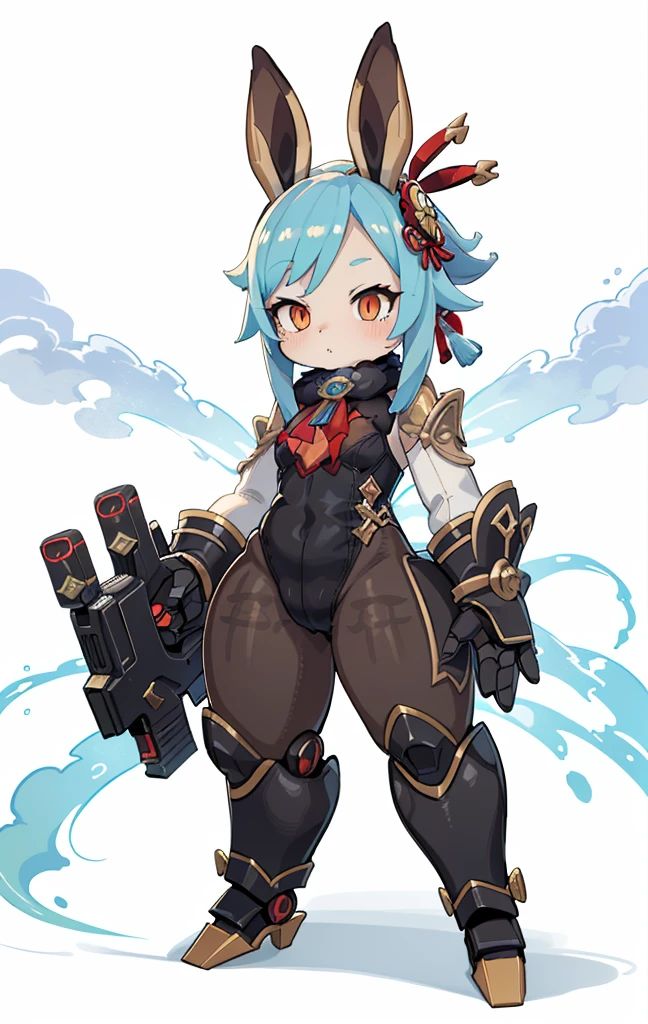 genshin Mona transforms into a mechanical rabbit, Cartoon image of robot rabbit holding gun, Genshin character, purple, robot