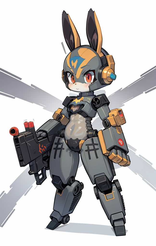 Batman transforms into mechanical rabbit, Cartoon image of robot rabbit holding gun, cartoonish style, droid, sci-fy