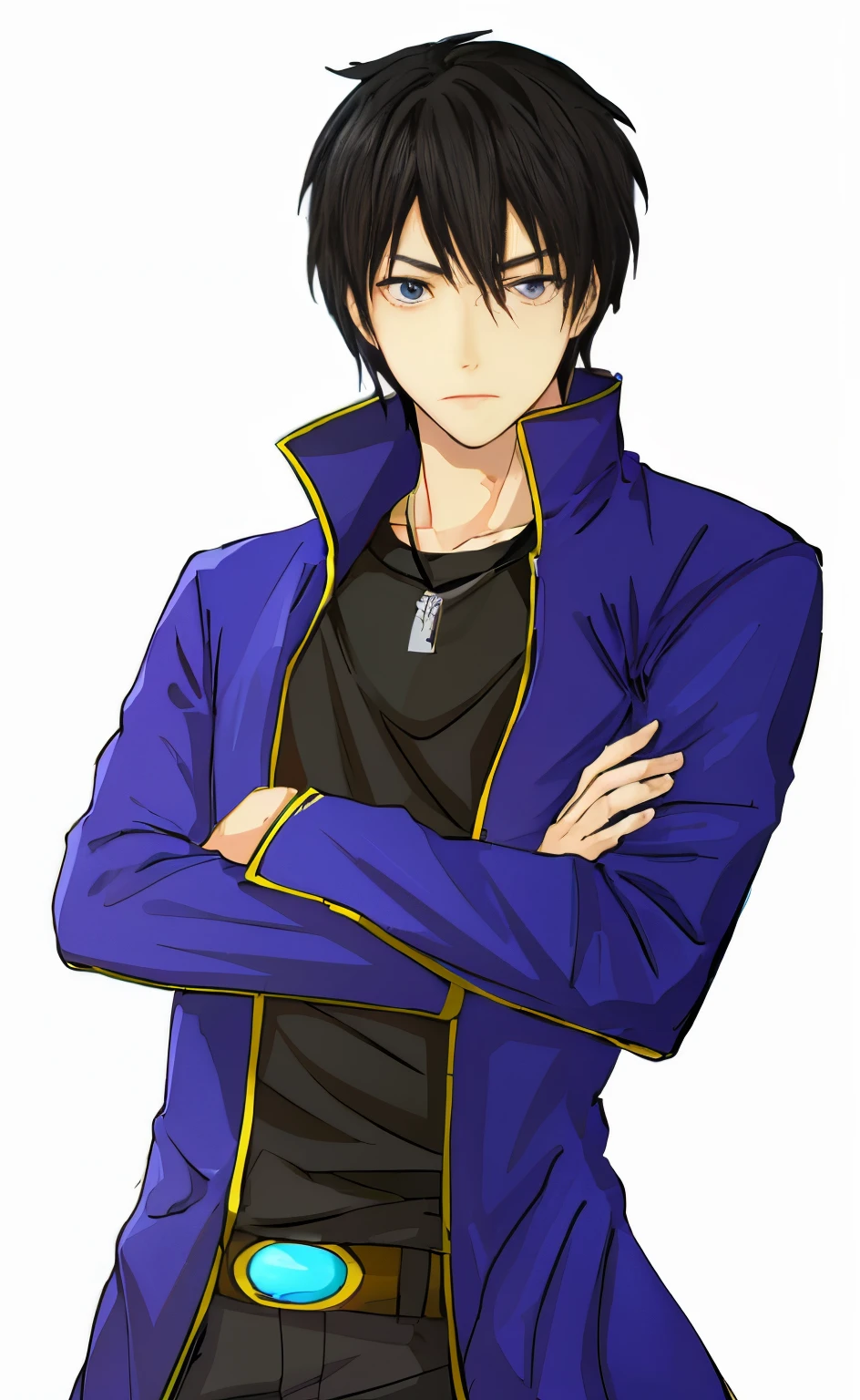 anime guy with black hair and blue jacket with arms crossed, tall anime guy with blue eyes, anime handsome man, yukito kishiro, masamune shiro, male anime character, hijikata toushirou, hijikata toushirou of gintama, nobutaka ike, young anime man, kazuma kaneko, okata kazuto