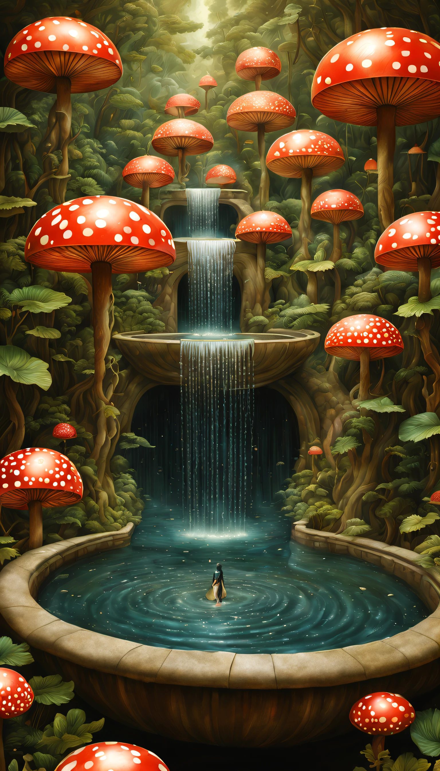 magical,mistic, Ethereal and surreal fountain , （flowingwater），the ultra-detailed, ，Draw beautiful digital illustrations，james r style ，by Amy Saul, author：naoto hattori，yayoi kusama, by Ghibli Studio，No border ，