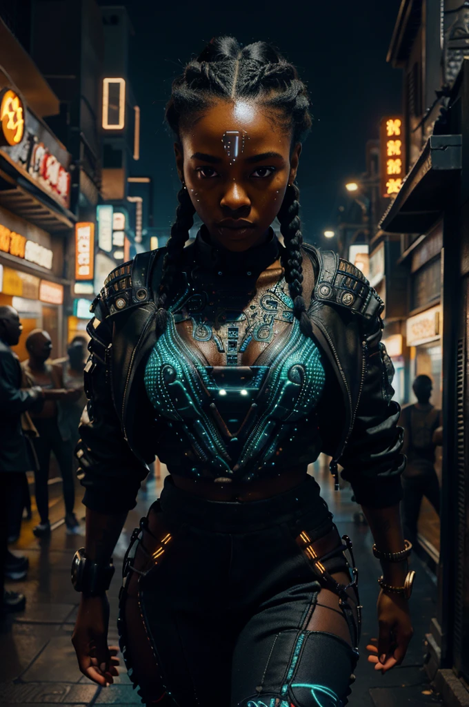 full body, rick ross running away from a slim woman, braids, wearing African clothes, African city bar, science fiction style , A highly detailed, digital, circuit board, energy lines and nodes, advanced, high-tech, cyberpunk, unreal engine 5, keyshot, octane, artstation trending, ultra high detail, ultra realistic, cinematic, 8 k, tilt shift, depth of field,