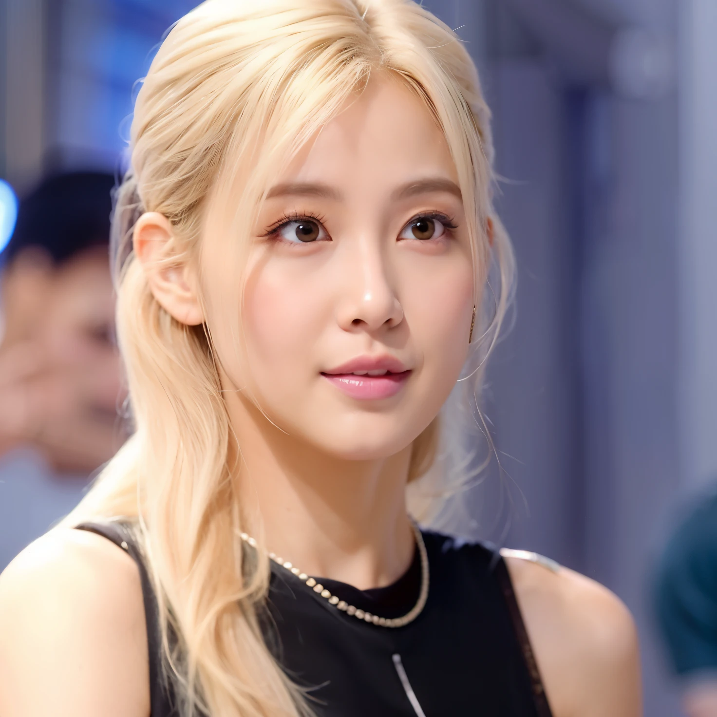 um close up de uma mulher com longos cabelos loiros usando um vestido preto, Parque Roseanne do Blackpink, tzuyu de duas vezes, jossi do blackpink, Retrato de Jossi de Blackpink, jia, Kim Doyoung, ela tem um rosto expressivo bonito, Jisoo do Blackpink, Lalisa Manoban do Blackpink, jisoo do blackpink, Lalisa Manobal