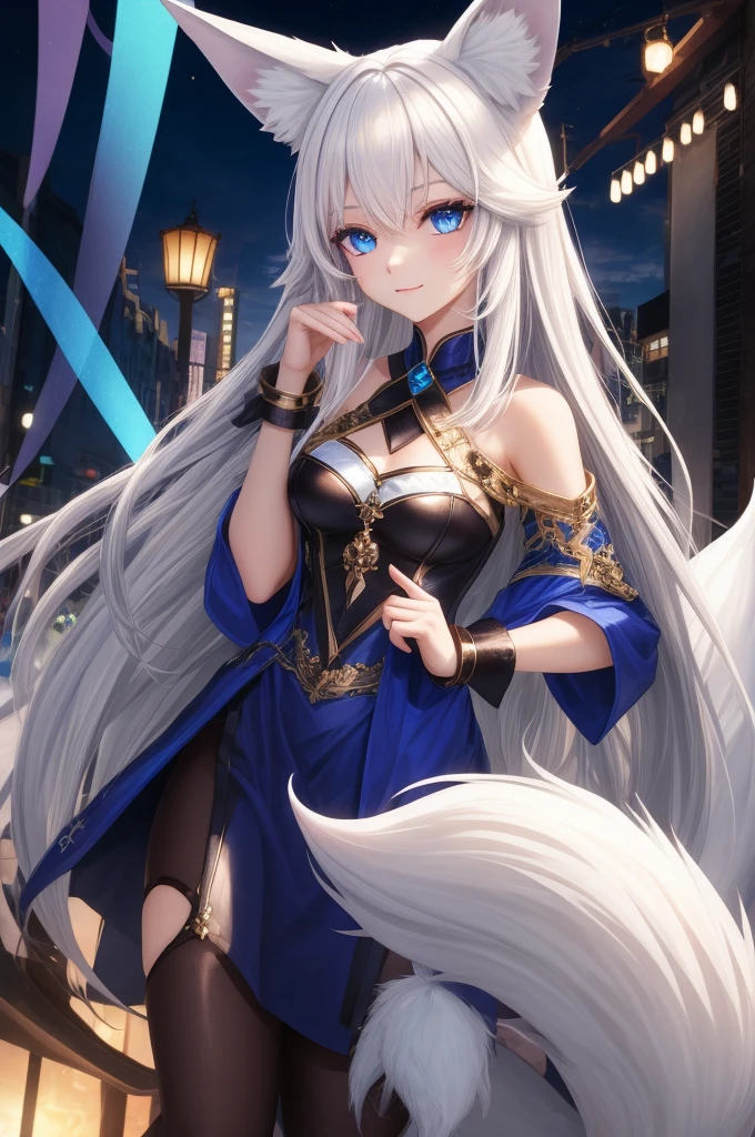 Girl white hair long fox ears blue eyes