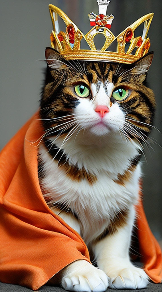 Cat king wearing a crown and cloak、borgar