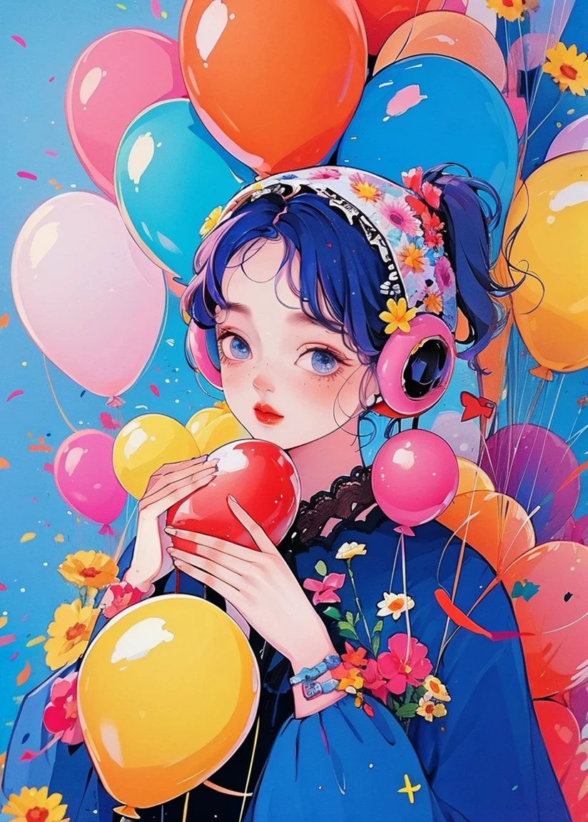 yxycolor,1girll, balloons