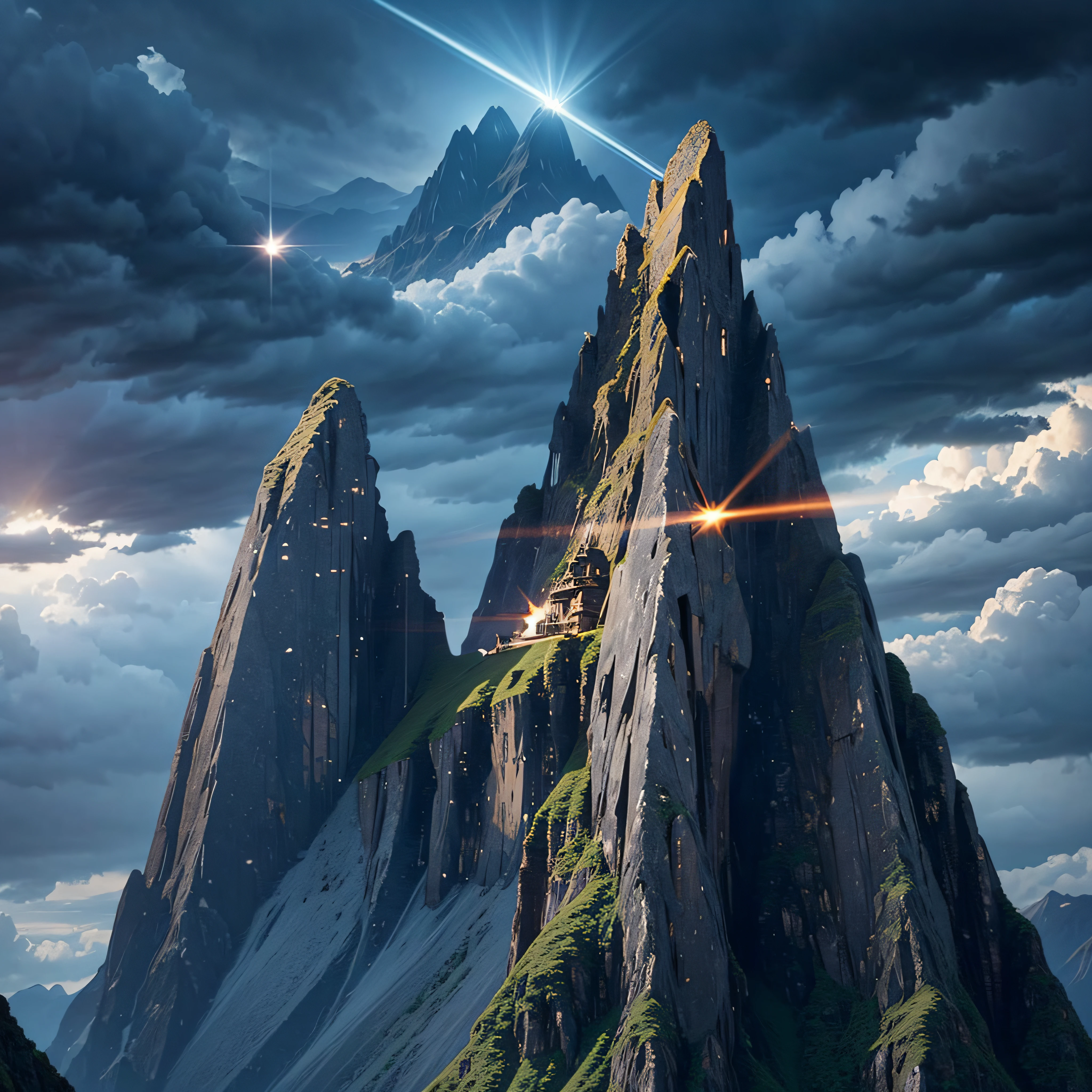 spaceship flying over Machu Pichu with a beam of light coming from it, ancient alien portal, alien spaceship in the sky, an intact ancient alien ship, alien mothership in the sky, alien structure, ufo aliens, with stone henge on top, ancient alien tools and houses, alien spaceship, ufo landing, ufo, ufos, the ufo is over the city, megalithic art by Ray Shark