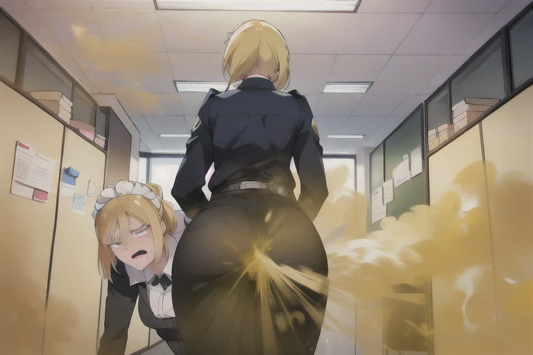((Historia Reiss(from attack on titan)))),Yellow smoke,Attacked by farts, Attack with farts,)),((Sticking out the butt)),((),velocity,, (((Yellow smoke is rising ))),((Hip Attack)),((),((Facing this way))),​masterpiece:1.2、top-quality)、(the Extremely Detailed CG Unity 8K Wallpapers、ultra-detailliert、Best Shadows)、(细致背景)、(The best lighting、extremely delicate and beautiful)、depth of fields,((Girl fart)),(),(((((There are also office ladies and maids.................))))),(((Female police attacks office lady in the face with a hip attack..))),(((high-handed female maid)),(((Female office worker enduring pain)))