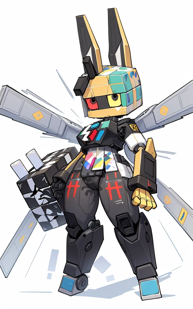 (Jet Fighter: 1.2),(robotgirl: 0.7), a big rubik's cube'cubes'Cube turns into bunny robot, The whole body is a Rubik's Cube'cubes'cubes