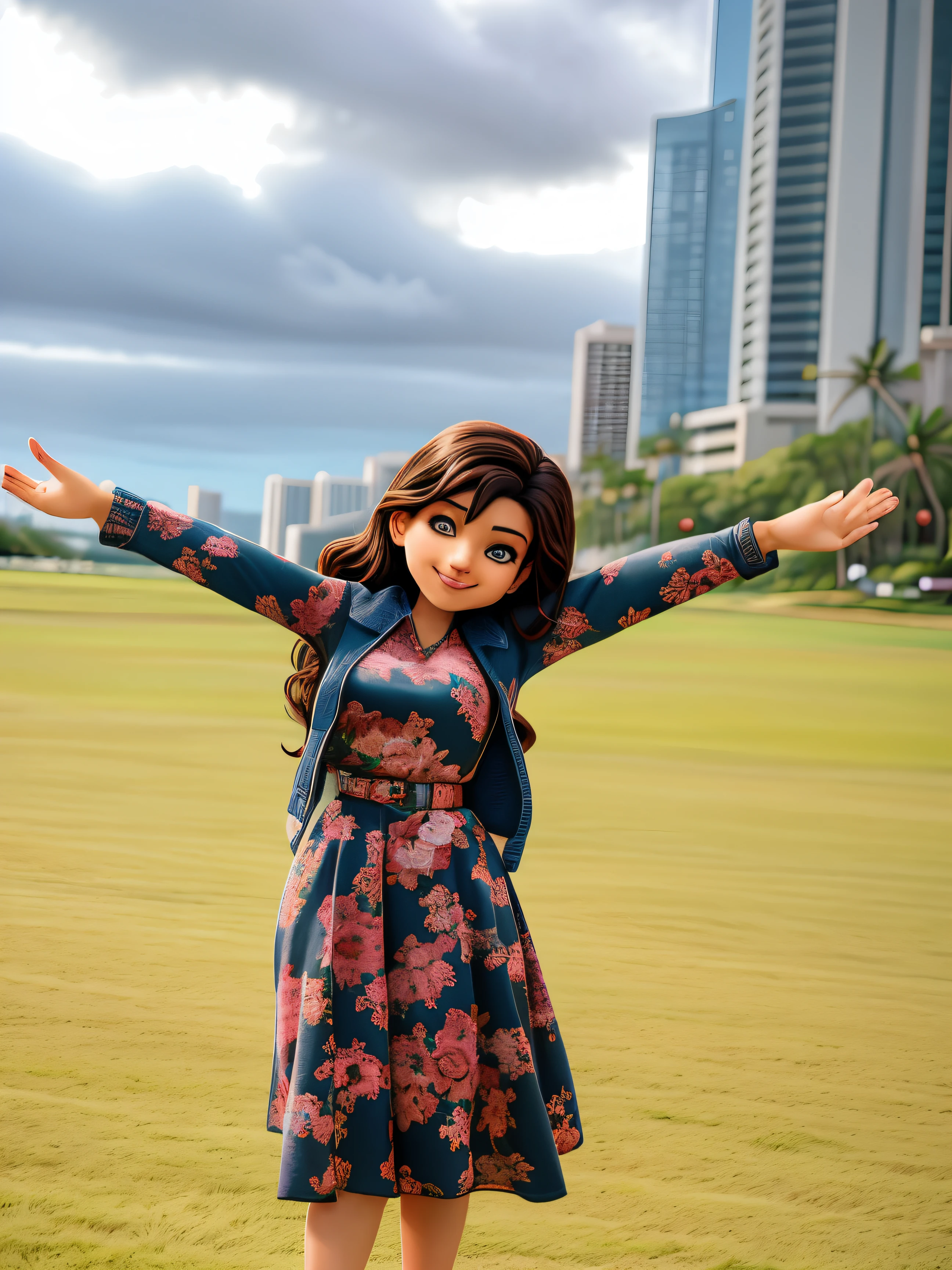 there is a woman standing in a field with her arms outstretched, satisfied pose, she expressing joy, awesome pose, taken with sony alpha 9, cool pose, beautiful pose, very artistic pose, background is heavenly, fun pose, with a cool pose, posing in waikiki, stylish pose, attractive pose, doing a majestic pose, she is in pure bliss