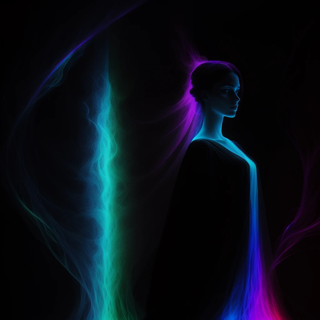 A spectral figure materializes, transcending gender norms. Its ethereal beauty captivates, adorned in iridescent hues that shift like a mesmerizing twilight. Its form embodies an enigmatic elegance, defying traditional perceptions of the supernatural, leaving an indelible impression of haunting allure.