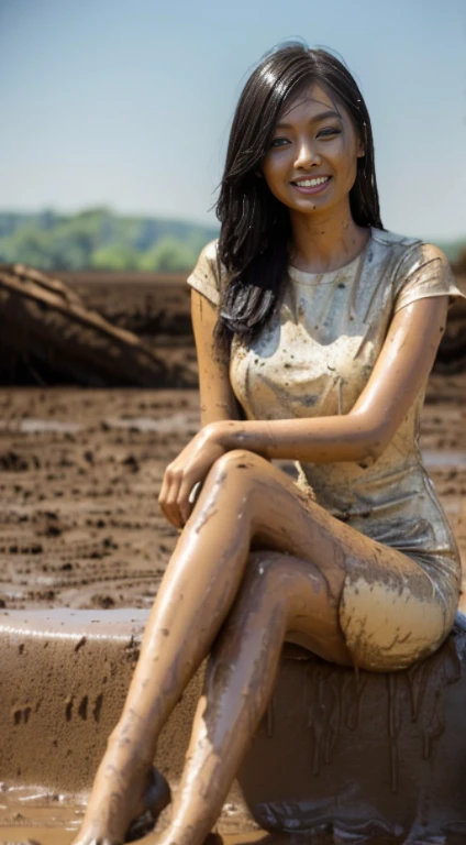 slender woman, wearing textured pencil dress, [sitting], ((soaked)), ((mud festival)), ((messy mud stains)), ((smeared with mud)), (covered with mud), (covered in mud), covered in dirt, covered in filth, utterly muddied, muddy, sticky mud stains, (((smeared with thick black liquid mud))), wet mud, gooey mud, dark mud, (((mud splatters))), (doused with mud), (drenched with mud)