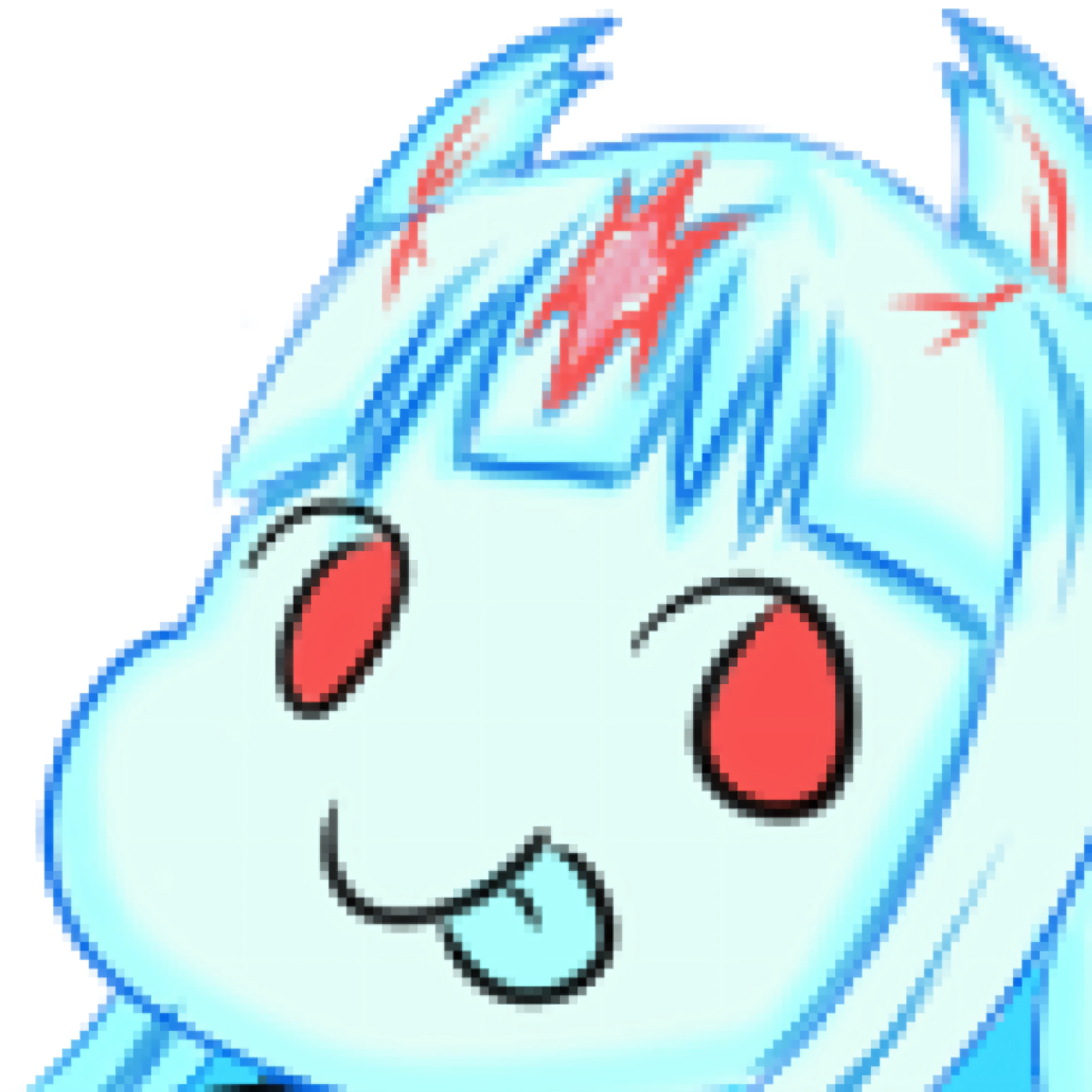 Cartoon image of blue and white monster with red eyes, no gradien, ahegao face, Icy cold, 2d icon, viwe, [[[[Laugh evilly]]]], tchibi, !8K!, avatar images, This character has the ability to freeze, Discord profile picture, author：Master Kanwen, twitch emote, Shikami