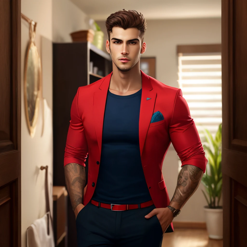 Hombre mayor en ropa interior roja