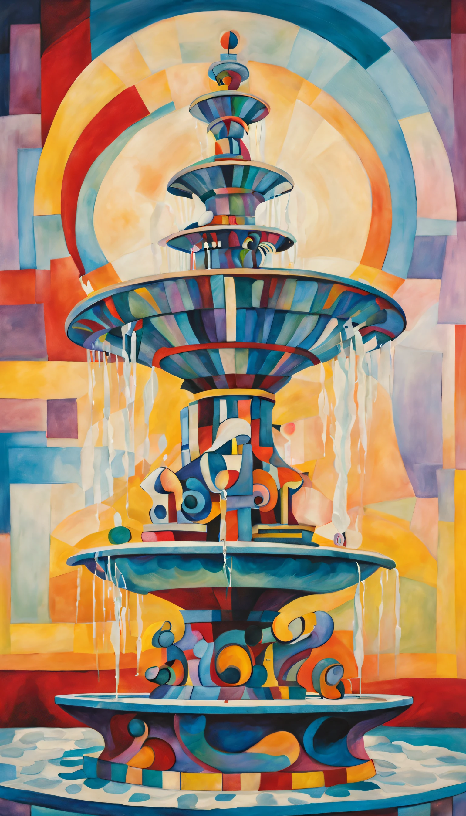 The fountain, Kandinsky style, in the Picasso style, iintricate, extremly high detail