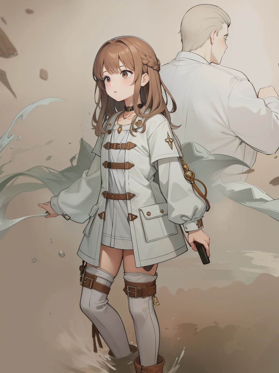 Brown hair、Small necklace、Sorcerer、fight、Up to the whole body、handle water、Keep your clothes、