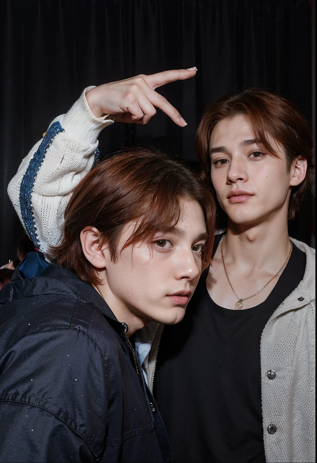 Three young people posing for a photo with red hair., Cai Xukun, Nixeu y Sakimichan, chicos lindos, Sakimichan y Frank Franzzeta, jungkook, Gunwoo Kim y J.Dickenson, Sakimichan, Taejune Kim, they are close to each other, foto de perfil, ✨🕌🌙