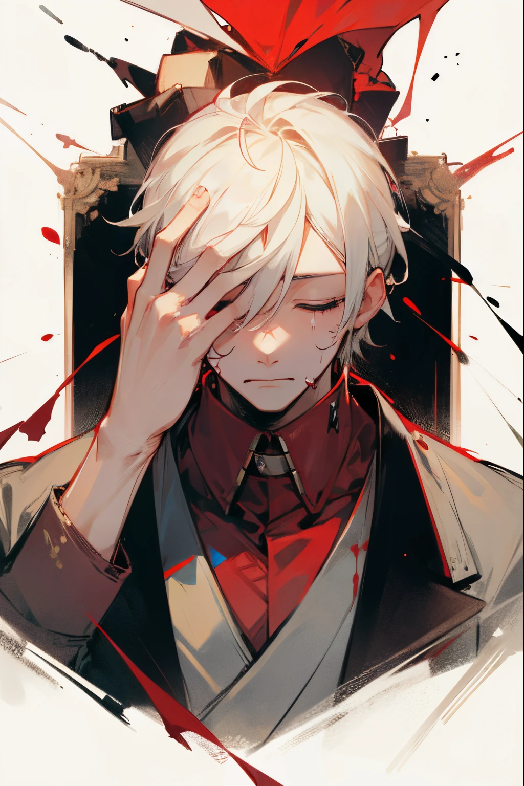 A man bleeding from his head、Closing your eyes