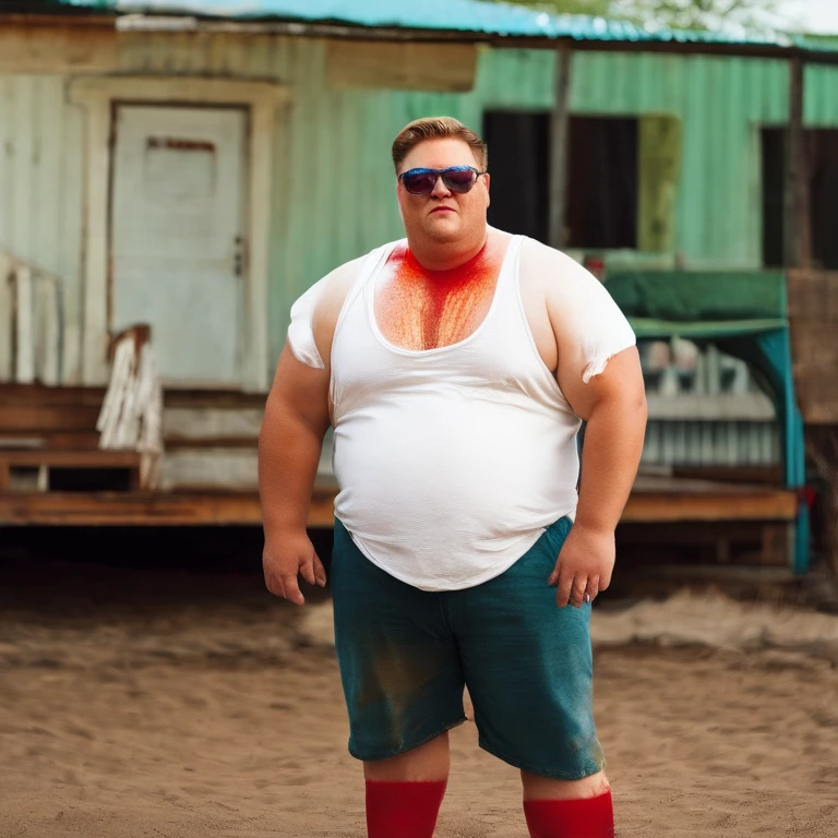 Overweight, wears glasses, wears white tank top, ketchup stains, man,original,Overweight, wears glasses, wears white tank top, ketchup stains, man,face,photo