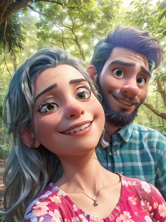 there is a man and woman that are posing for a picture, in love selfie, lovely couple, in jungle forest, 8k selfie photograph, ghutra and egal, jayison devadas, shot on nikon z9, in front of a forest background, selfie shot straight on angle, selfie photography, couple portrait, facebook post, happy couple, in forest jungle
