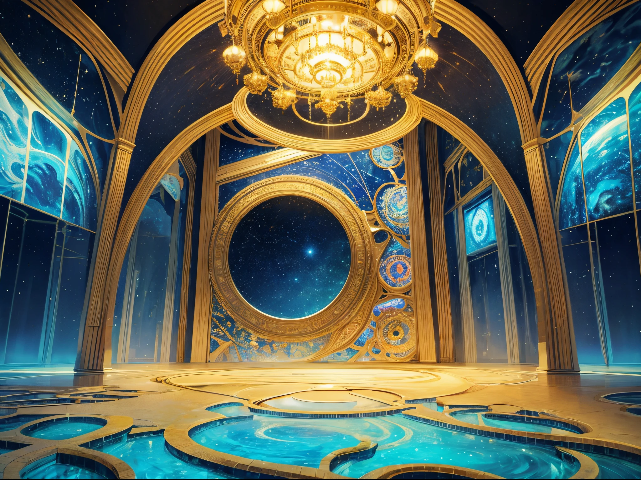 Immerse the luxury home in a surreal world inspired by Mandelbrot's fractals, creating a cosmic and abstract representation.