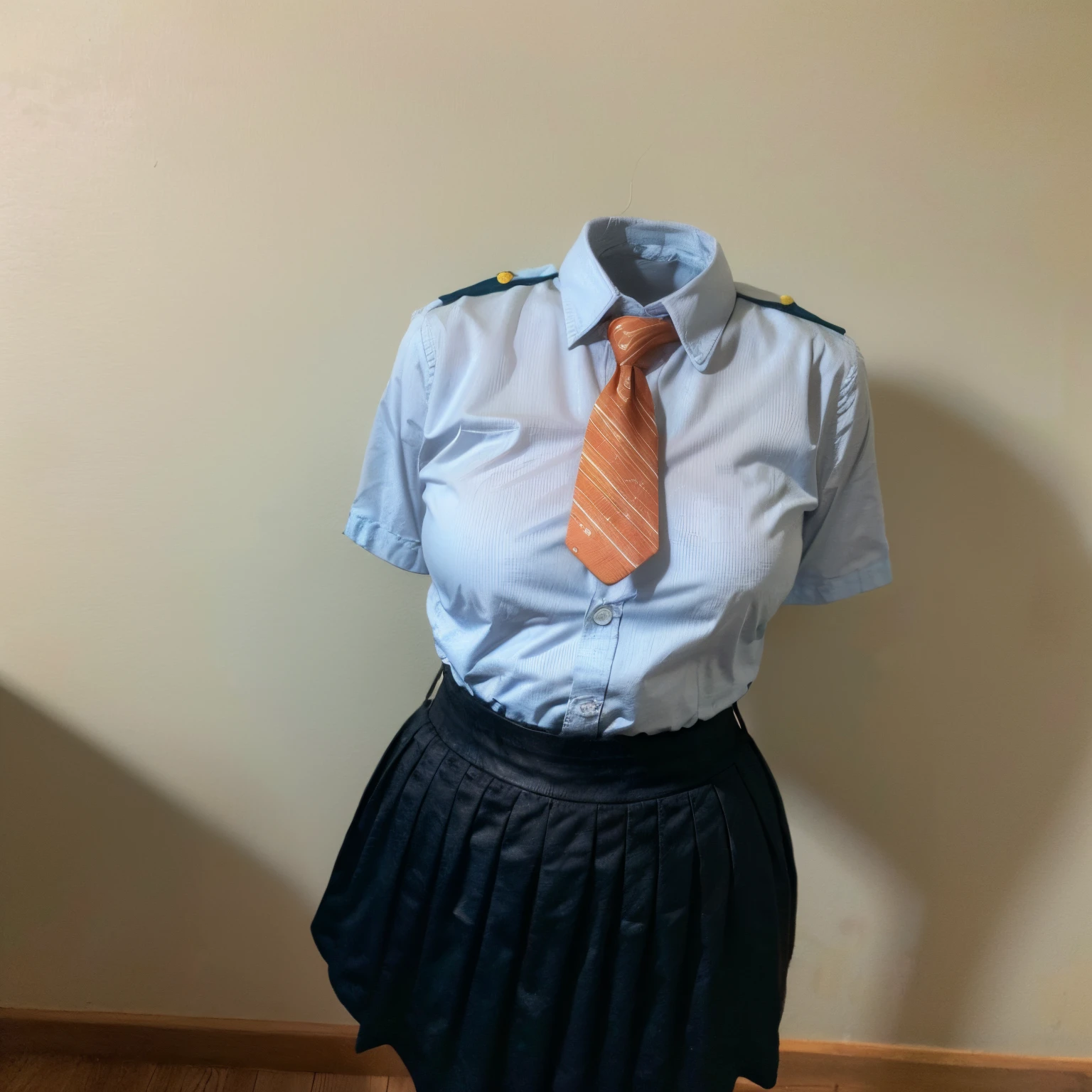 (chubby, fat), school uniform, school tie, (from above:1.2), (cute pose), (invisible, no humans, headless, faceless:1.5), (cute big breasts), (close-up shot of hip), (16k, RAW photo, best quality, masterpiece:1.3), (realistic, photo-realistic:1.37), photon mapping, radiosity, ((Hasselblad photography)), physically-based rendering