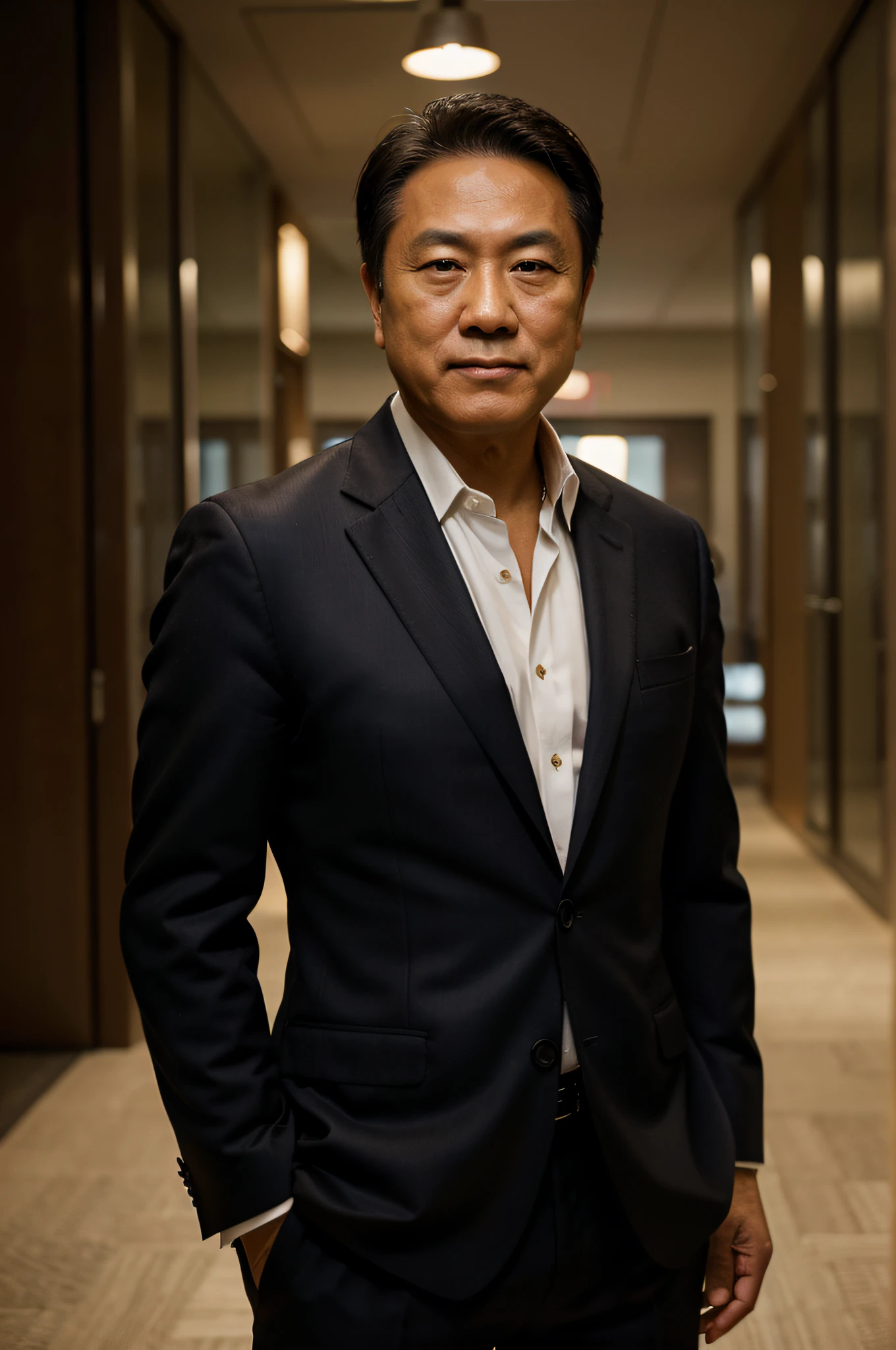 Robert Kiyosaki, wearing a suit, beautiful lighting, best quality, realistic, full-length portrait, realistic image, intricate details, depth of field. highly detailed