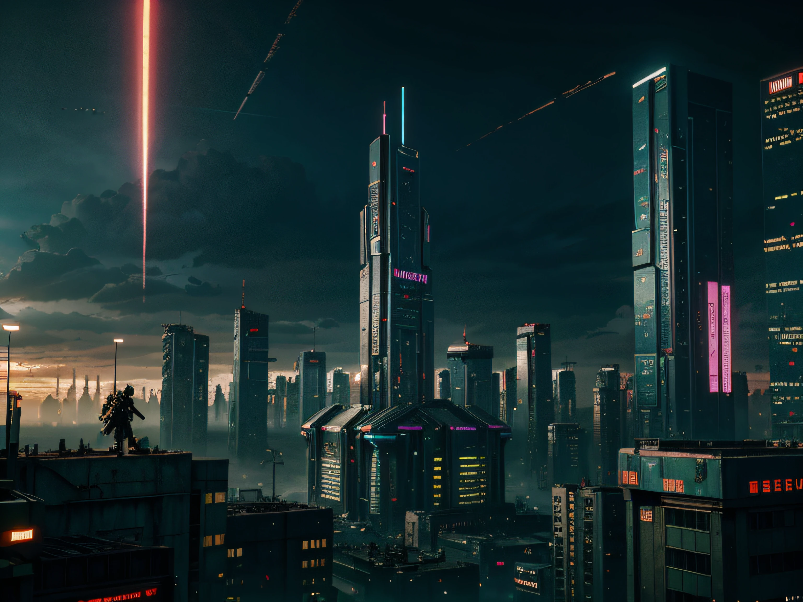 feel good inc, scenic, cyberpunk, futuristic, buildings, post apocalyptic,