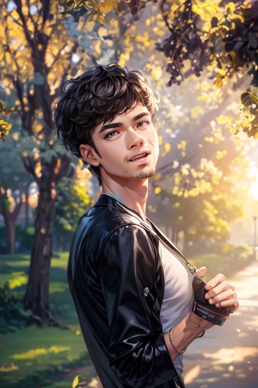 Change background Cyberpark handsome boy, realistic face,8k ultra realistic