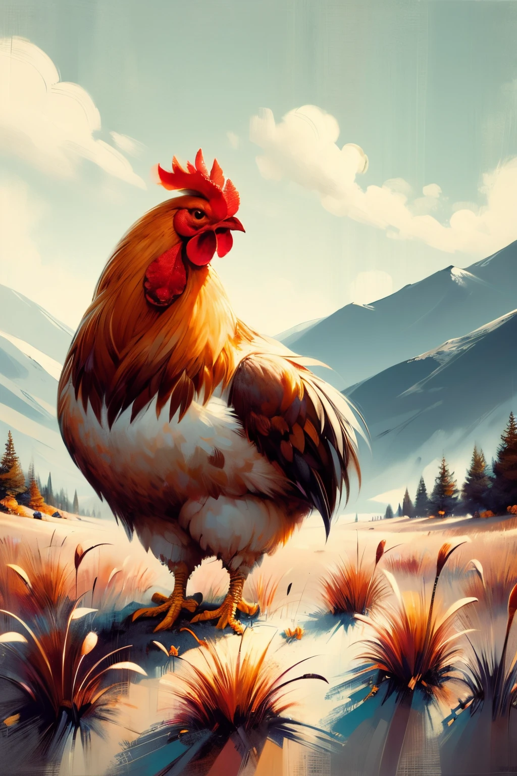 chicken，grassland