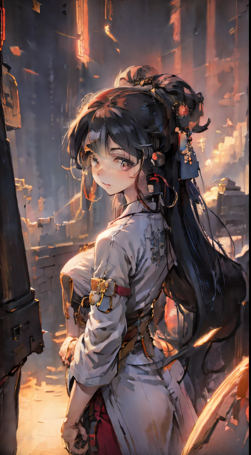 garota anime com longos cabelos pretos em um vestido branco e faixa vermelha, palace ， Uma menina em Hanfu, por Yang J, Arte no estilo de Guweiz, pintura de personagem bonita, Guweiz, Artgerm e Atey Ghailan, Guweiz em ArtStation Pixiv, Guweiz em Pixiv ArtStation, Artgerm extremamente detalhado