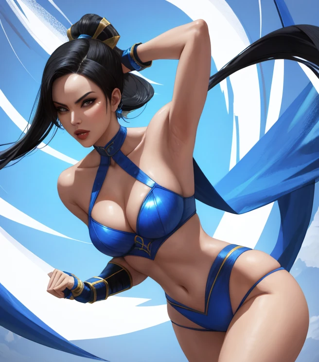 Kitana from mortal kombat strikimg a sexy pose