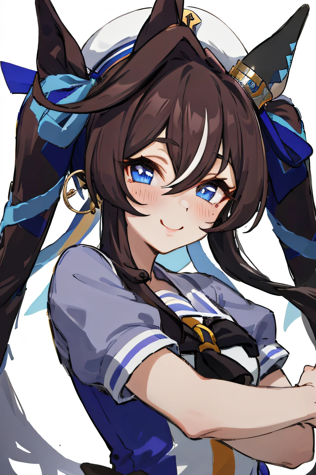 viblos \(umamusume\), masterpiece, best quality, upper body, ultra-dtailed face, front, smile, twintail, hat