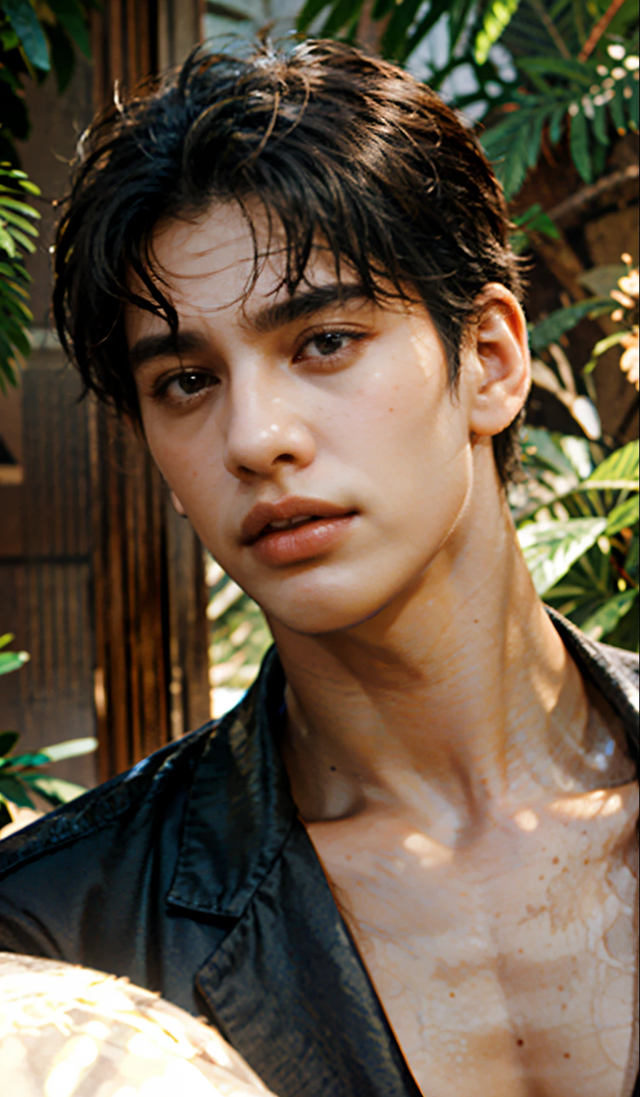 1. Boys joo jaekyung, cut hair, black hair, sixpack, handsome,realistic, ultra detail, 7mm lens