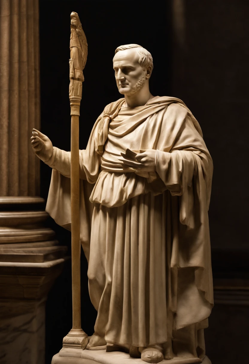 A photo of Cicero perusing through a collection of ancient Roman laws and statutes,Roman Republic,Marcus Tullius Cicero has a slender and tall build with a prominent forehead and high hairline. He has a long, thin face, a straight nose and a sharp chin. He has expressive and animated facial expressions. Meticulous in his appearance. Often wears a Roman Toga. He pays attention to his hair and beard.