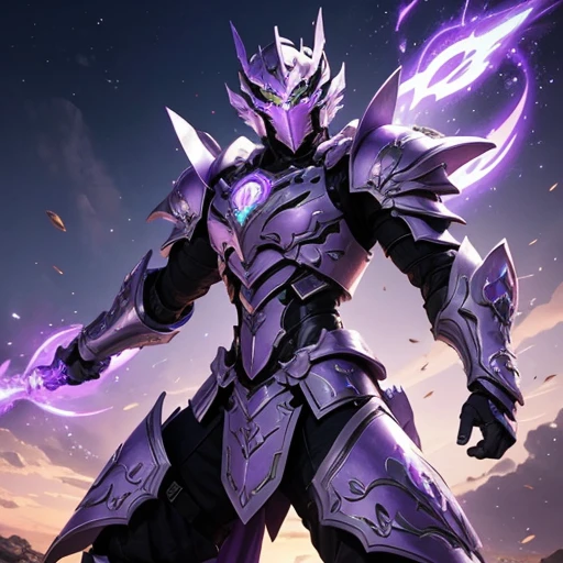 The lavender-inspired armored warrior charges into battle, their armor adorned with intricate floral patterns. As they raise their shield, a burst of lavender energy emanates from it, protecting them from their enemies.
