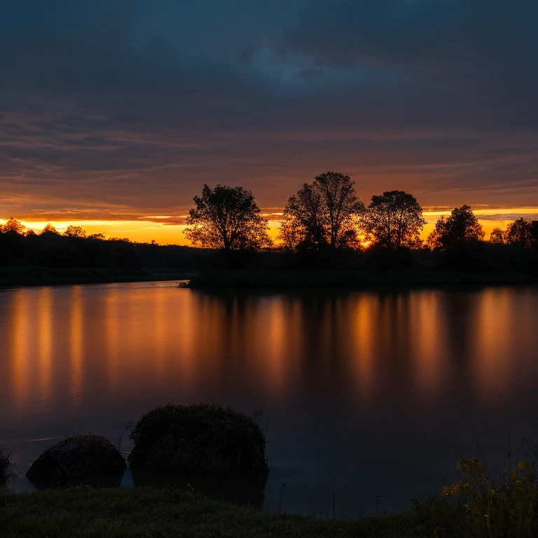 landscape shot evening glow along the river