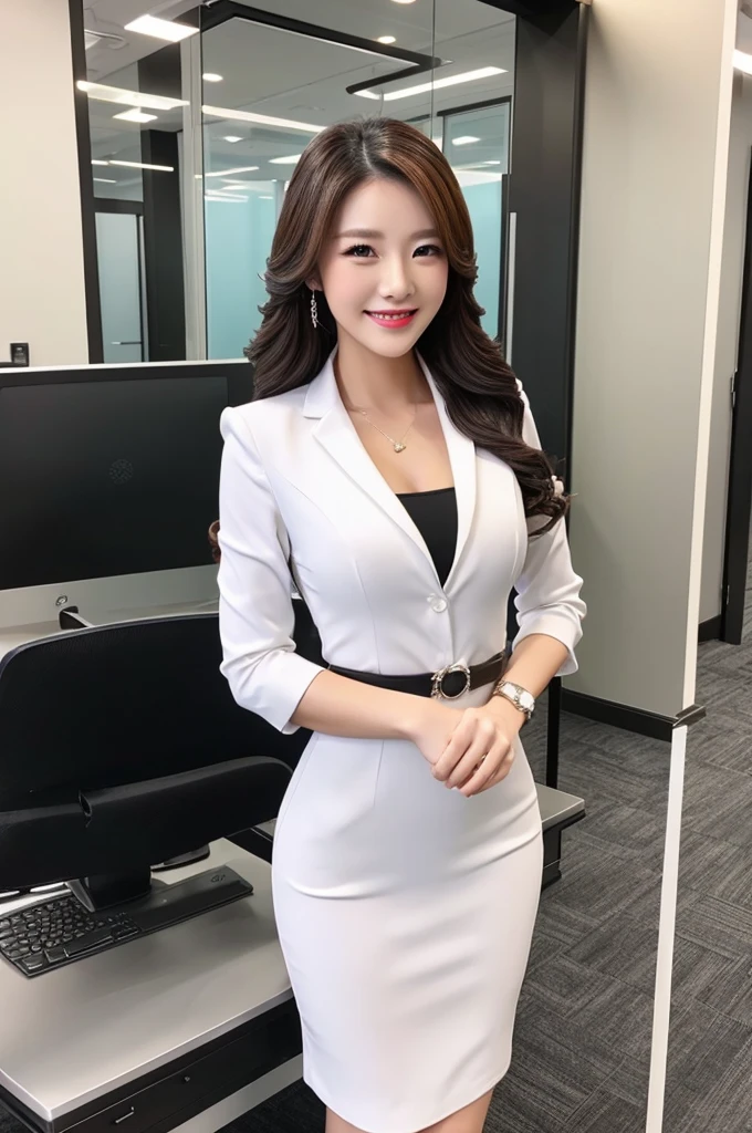 Super Beautiful Office Lady、Full Body Building 、A smile、(((top-quality, masterpiece))), (((ighly detailed)))