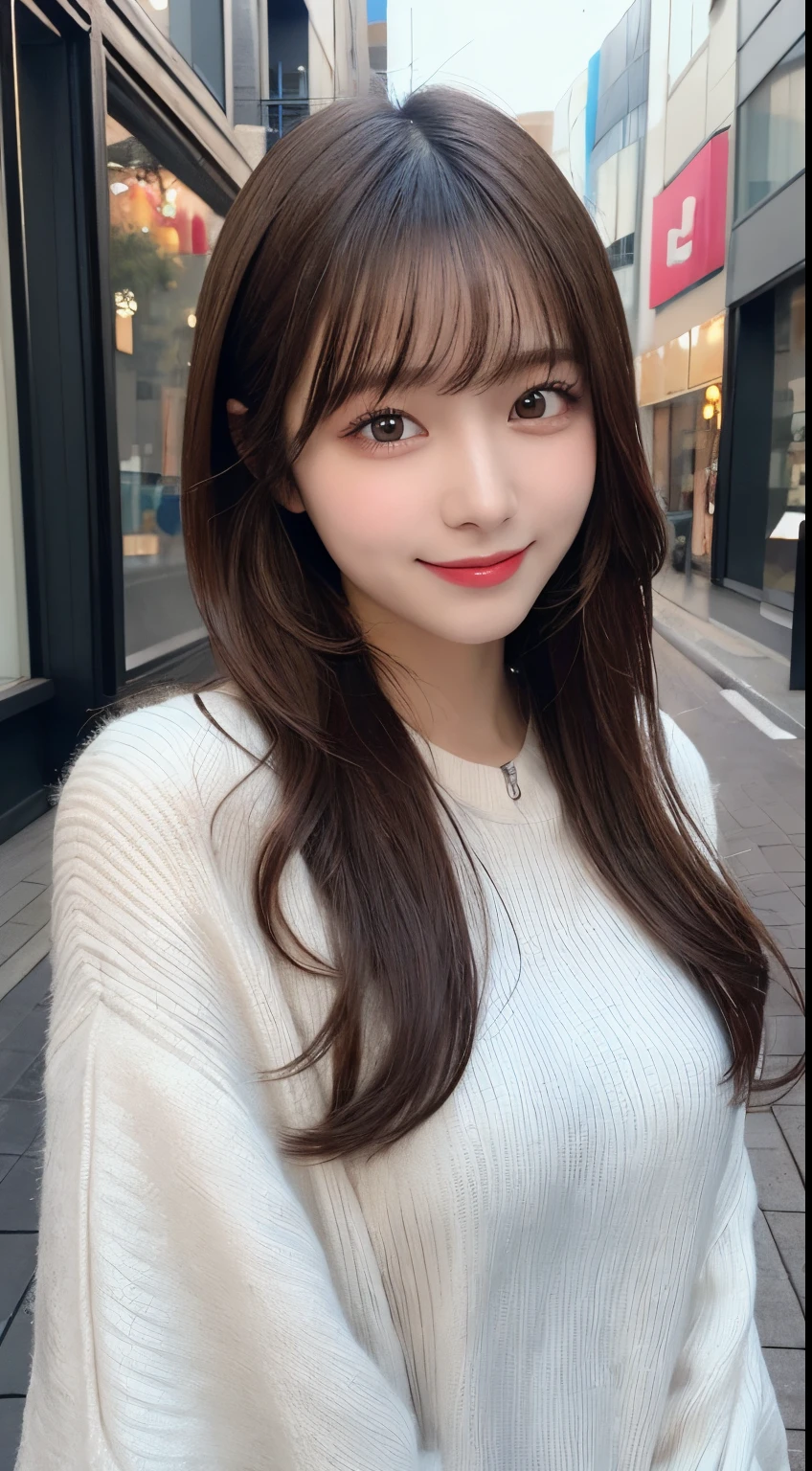 masutepiece, Best Quality, Illustration, Ultra-detailed, finely detail, hight resolution, 8K Wallpaper, Perfect dynamic composition, Beautiful detailed eyes, gray fluffy winter clothes,Medium Hair,small tits,Natural Color Lip, Bold sexy poses,Smile,mansion(a room,Bet)、20 years girl、Cute、Sexy shot looking at camera,perfect and beautiful face and fingers,take a photo close to the face