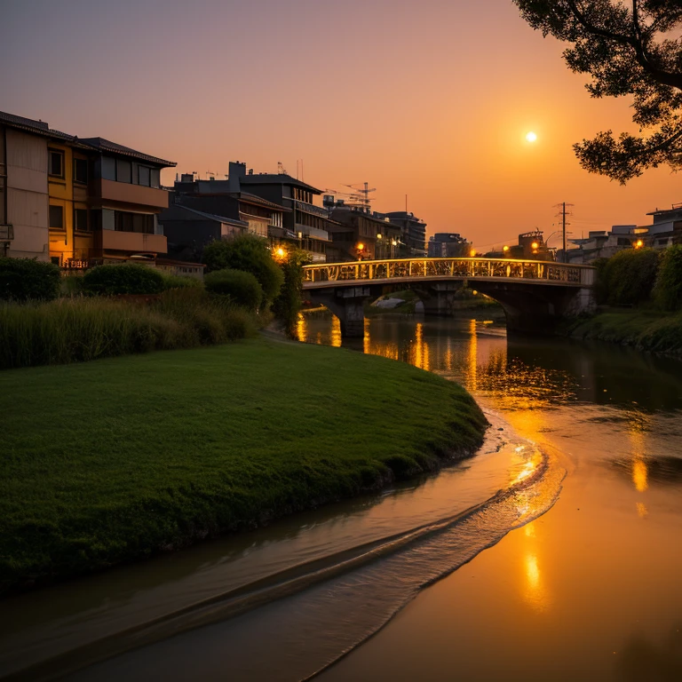 landscape shot Evening glow along the river crescent 天空