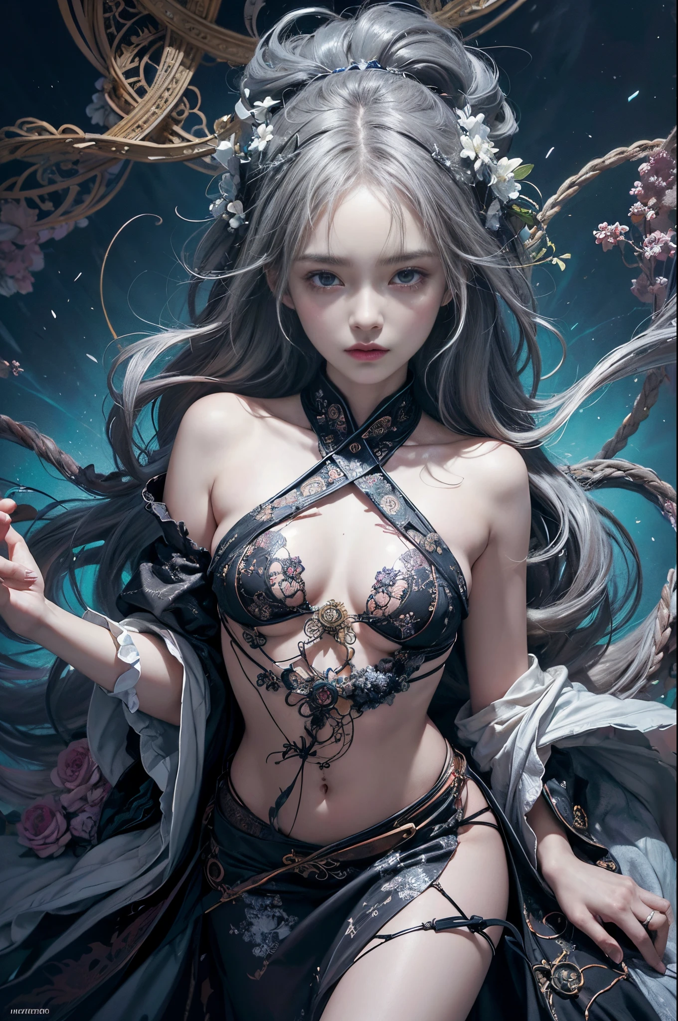 official art, unity 8k wallpaper, ultra detailed, beautiful and aesthetic, masterpiece, best quality, (zentangle, mandala, tangle, entangle), (fractal art:1.3) , 1girl, extremely detailed, dynamic angle, cowboyshot, the most beautiful form of chaos, elegant, a brutalist designed, vivid colours, romanticism, by james jean, roby dwi antono, ross tran, francis bacon, michal mraz, adrian ghenie, petra cortright, gerhard richter, takato yamamoto, ashley wood, atmospheric, ecstasy of musical notes, streaming musical notes visible