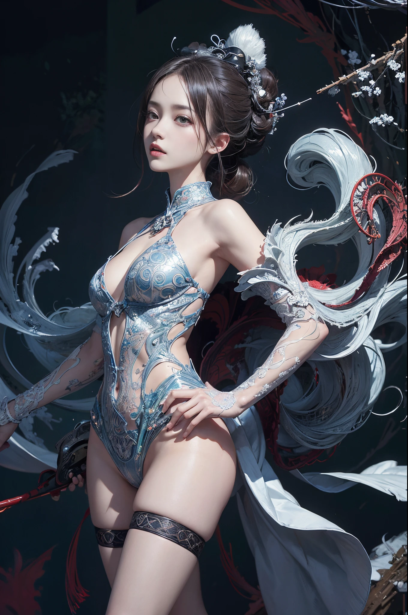 official art, unity 8k wallpaper, ultra detailed, beautiful and aesthetic, masterpiece, best quality, (zentangle, mandala, tangle, entangle), (fractal art:1.3) , 1girl, extremely detailed, dynamic angle, cowboyshot, the most beautiful form of chaos, elegant, a brutalist designed, vivid colours, romanticism, by james jean, roby dwi antono, ross tran, francis bacon, michal mraz, adrian ghenie, petra cortright, gerhard richter, takato yamamoto, ashley wood, atmospheric, ecstasy of musical notes, streaming musical notes visible